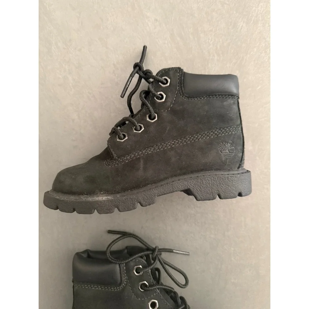 Timberland Kids Black Leather Lace-Up Boots Size 8.5